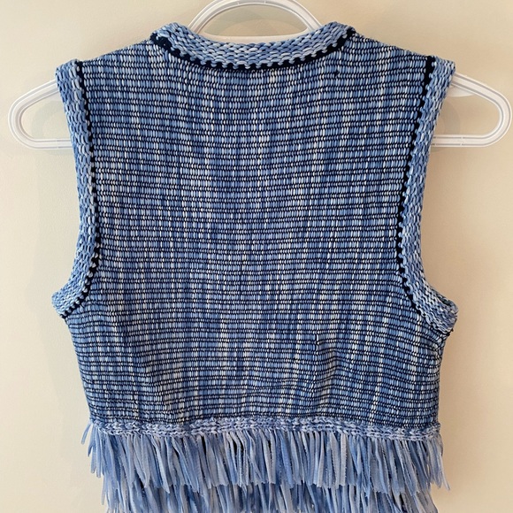 Club Monaco thick knit fringe top, blue, size XS - Picture 2 of 2